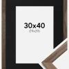 Ramme Stilren Valnød 30x40 cm - Passepartout Sort 20x30 cm