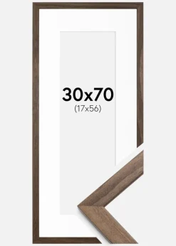 Ramme Stilren Valnød 30x70 cm - Passepartout Hvid 18x57 cm