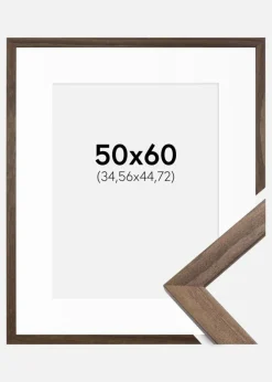 Ramme Stilren Valnød 50x60 cm - Passepartout Hvid 14x18 inches (35,56x45,72 cm)