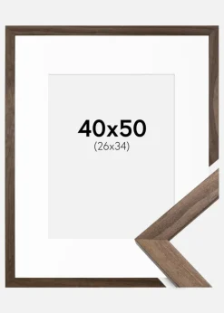 Ramme Stilren Valnød 40x50 cm - Passepartout Hvid 27x35 cm