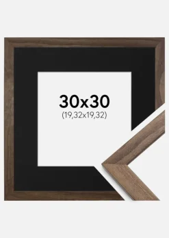 Ramme Stilren Valnød 30x30 cm - Passepartout Sort 8x8 inches (20,32x20,32 cm)
