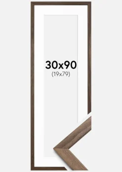 Ramme Stilren Valnød 30x90 cm - Passepartout Hvid 20x80 cm