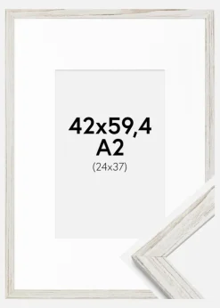 Ramme Stilren Vintage hvid 42x59,4 cm - Passepartout Hvid 25x38 cm