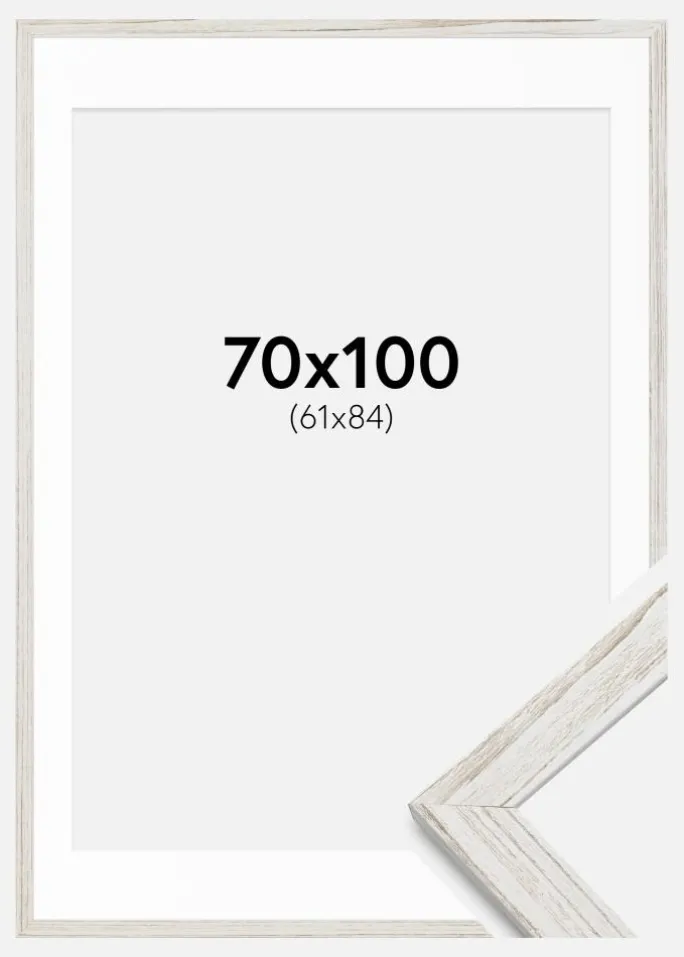 Ramme Stilren Vintage hvid 70x100 cm - Passepartout Hvid 62x85 cm