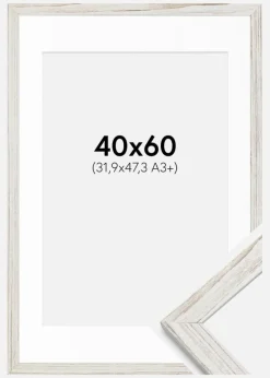 Ramme Stilren Vintage hvid 40x60 cm - Passepartout Hvid 32,9x48,3 cm