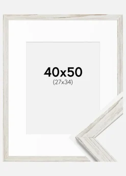 Ramme Stilren Vintage hvid 40x50 cm - Passepartout Hvid 28x35 cm