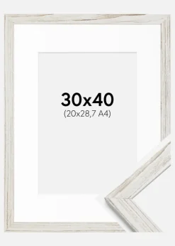 Ramme Stilren Vintage hvid 30x40 cm - Passepartout Hvid 21x29,7 cm