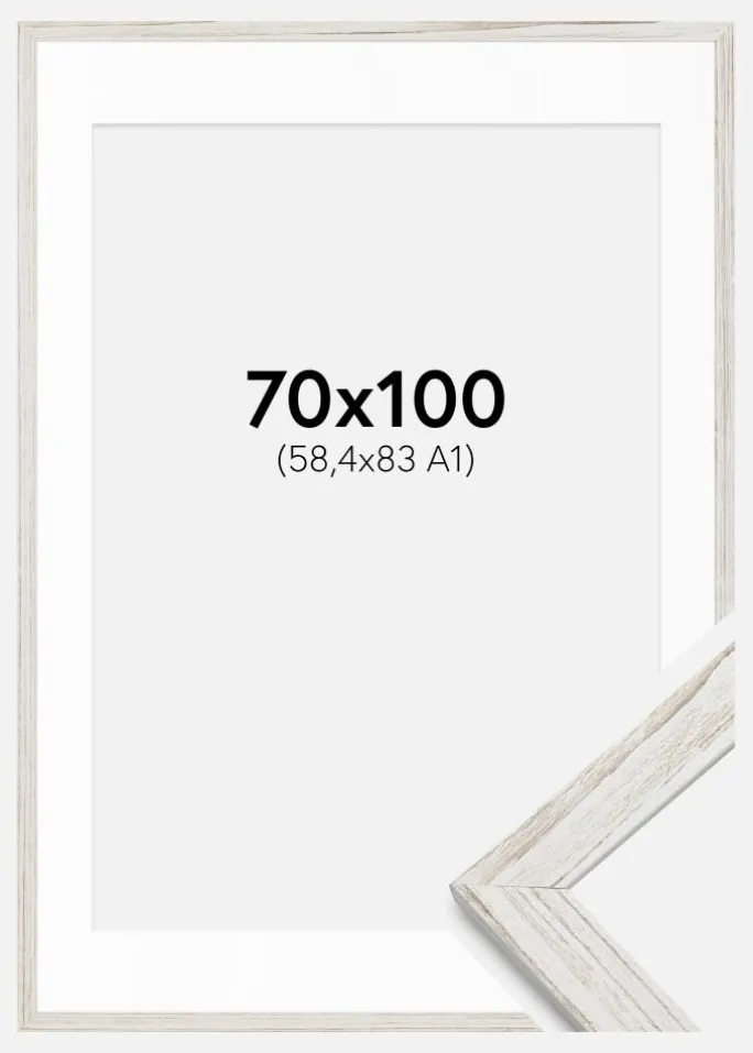 Ramme Stilren Vintage hvid 70x100 cm - Passepartout Hvid 59,4x84 cm