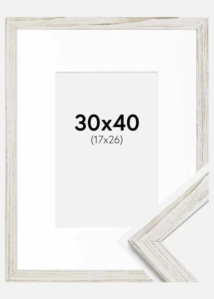 Ramme Stilren Vintage hvid 30x40 cm - Passepartout Hvid 18x27 cm