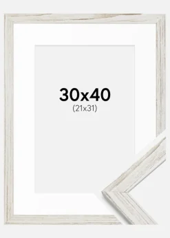 Ramme Stilren Vintage hvid 30x40 cm - Passepartout Hvid 22x32 cm