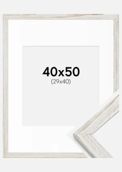 Ramme Stilren Vintage hvid 40x50 cm - Passepartout Hvid 30x41 cm