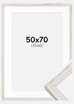 Ramme Stilren Vintage hvid 50x70 cm - Passepartout Hvid 40x61 cm