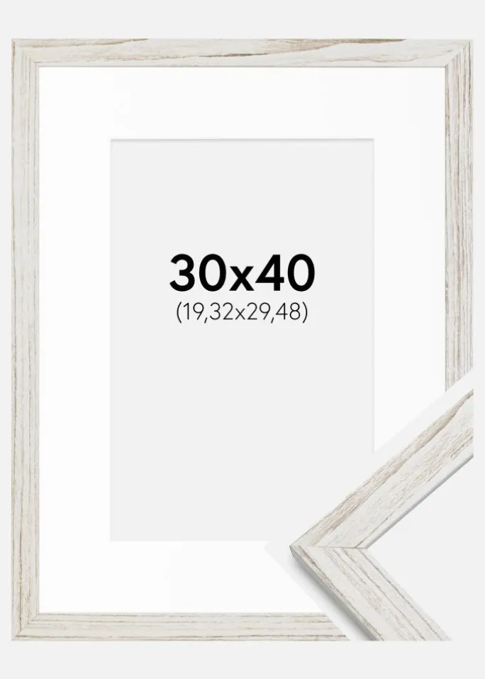 Ramme Stilren Vintage hvid 30x40 cm - Passepartout Hvid 8x12 inches