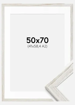 Ramme Stilren Vintage hvid 50x70 cm - Passepartout Hvid 42x59,4 cm