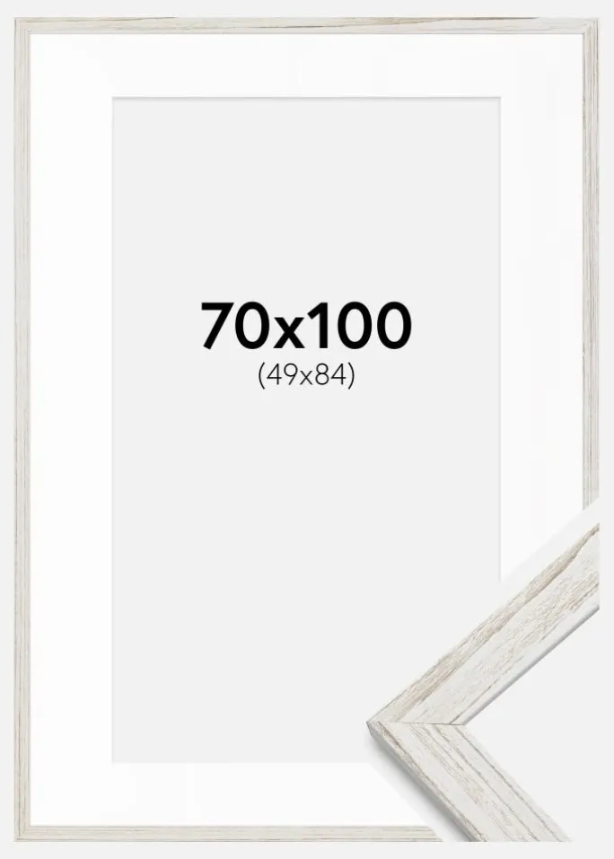 Ramme Stilren Vintage hvid 70x100 cm - Passepartout Hvid 50x85 cm