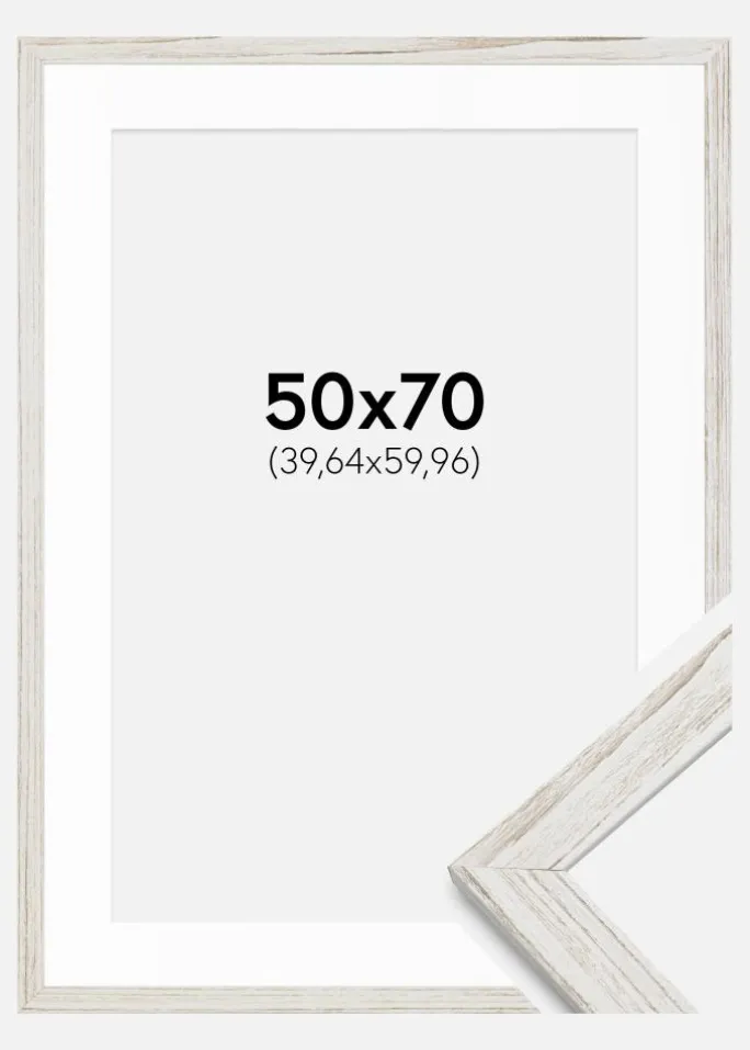 Ramme Stilren Vintage Hvid 50x70 cm - Passepartout Hvid 16x24 inches