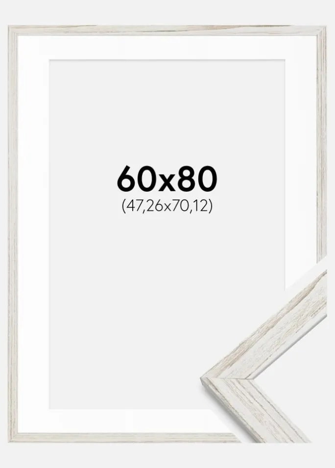 Ramme Stilren Vintage hvid 60x80 cm - Passepartout Hvid 19x28 inches
