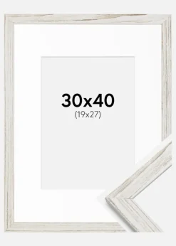 Ramme Stilren Vintage hvid 30x40 cm - Passepartout Hvid 20x28 cm
