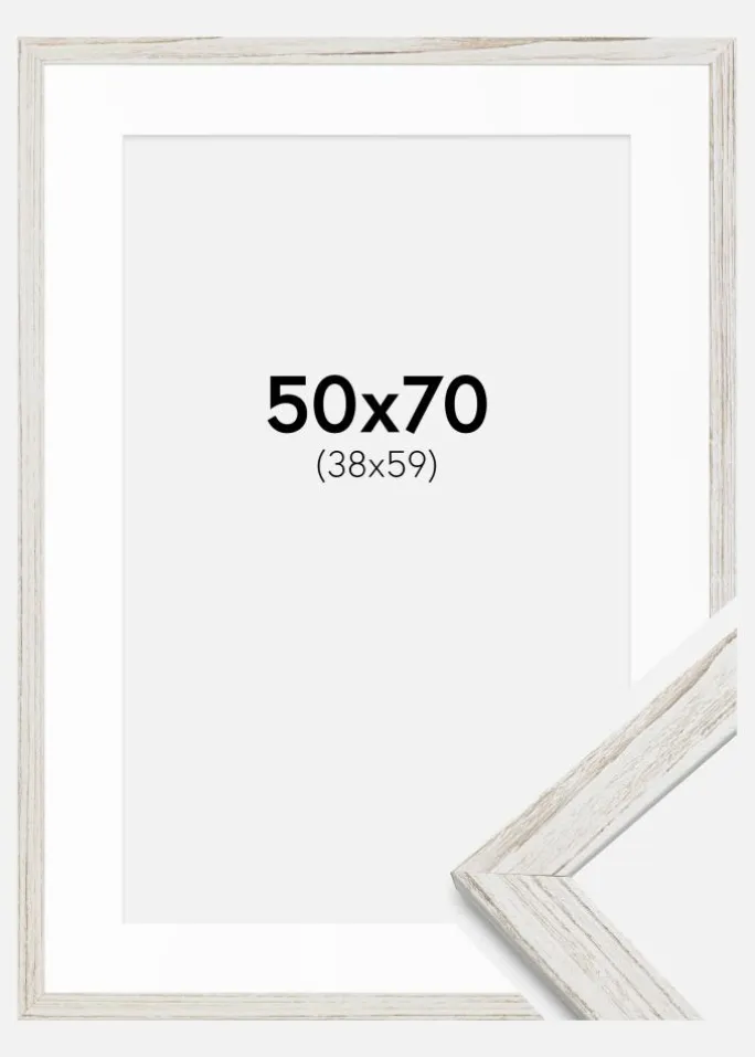 Ramme Stilren Vintage hvid 50x70 cm - Passepartout Hvid 39x60 cm