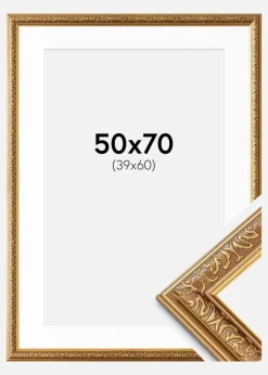 Ramme Swirl Guld 50x70 cm - Passepartout Hvid 40x61 cm