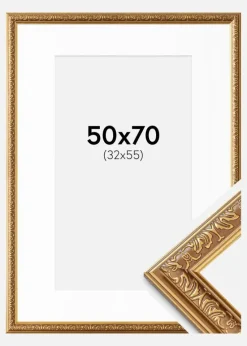 Ramme Swirl Guld 50x70 cm - Passepartout Hvid 33x56 cm