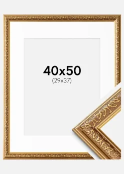 Ramme Swirl Guld 40x50 cm - Passepartout Hvid 30x38 cm