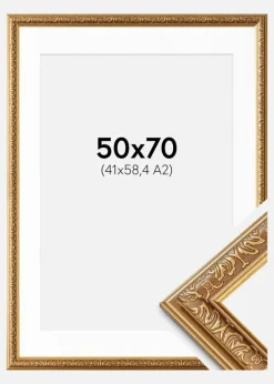 Ramme Swirl Guld 50x70 cm - Passepartout Hvid 42x59,4 cm