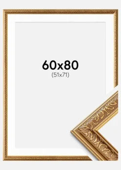 Ramme Swirl Guld 60x80 cm - Passepartout Hvid 52x72 cm