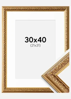 Ramme Swirl Guld 30x40 cm - Passepartout Hvid 22x32 cm