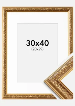 Ramme Swirl Guld 30x40 cm - Passepartout Hvid 21x30 cm