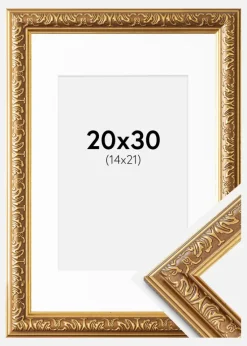 Ramme Swirl Guld 20x30 cm - Passepartout Hvid 15x22 cm
