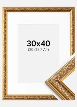 Ramme Swirl Guld 30x40 cm - Passepartout Hvid 21x29,7 cm