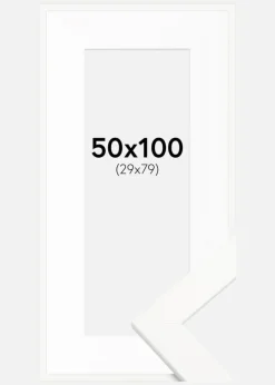 Ramme Trendline Hvid 50x100 cm - Passepartout Hvid 30x80 cm