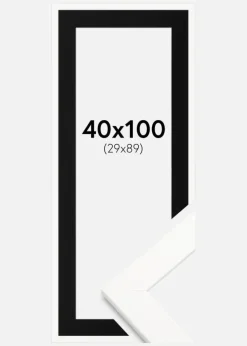 Ramme Trendline Hvid 40x100 cm - Passepartout Sort 30x90 cm