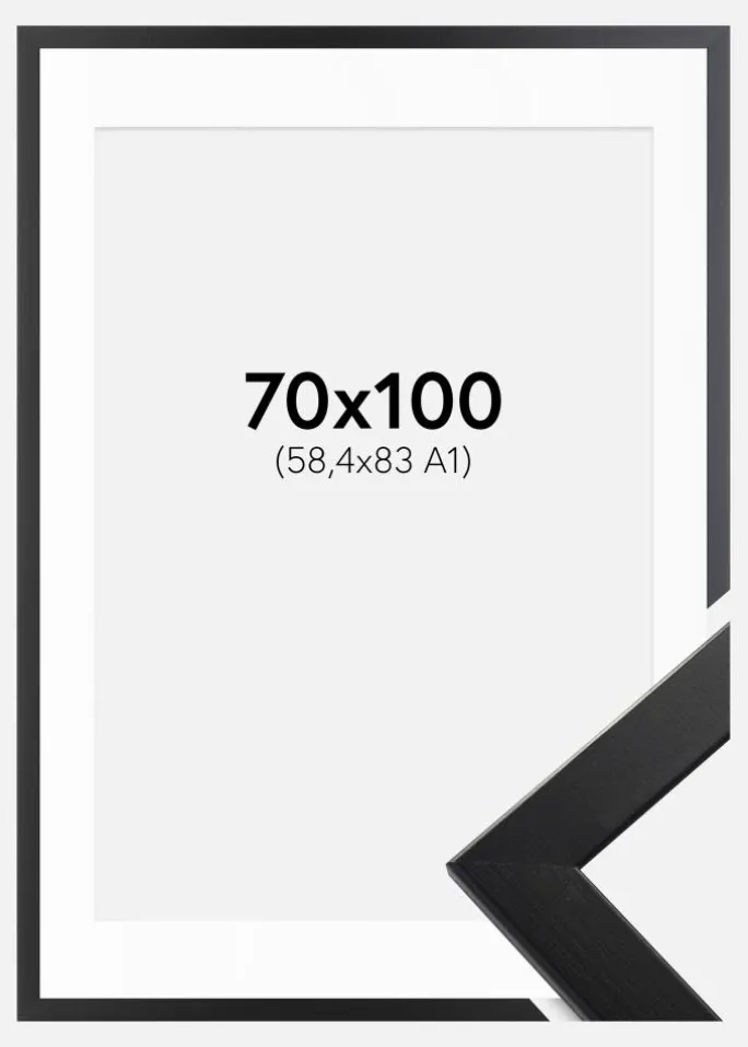 Ramme Trendline Sort 70x100 cm - Passepartout Hvid 59,4x84 cm (A1)