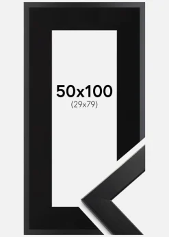 Ramme Trendline Sort 50x100 cm - Passepartout Sort 30x80 cm