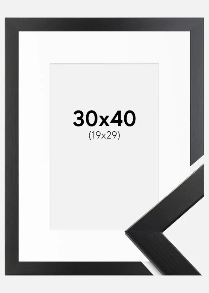 Ramme Trendline Sort 30x40 cm - Passepartout Hvid 20x30 cm