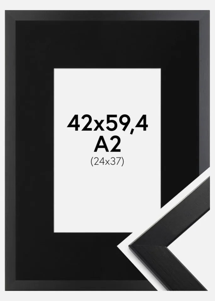 Ramme Trendline Sort 42x59,4 cm (A2) - Passepartout Sort 25x38 cm