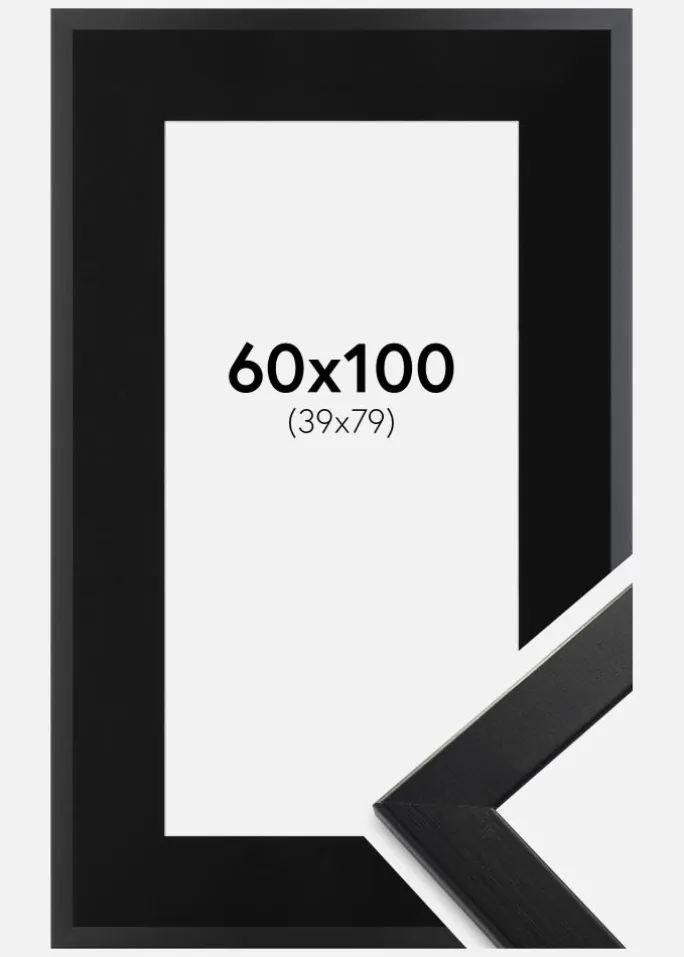 Ramme Trendline Sort 60x100 cm - Passepartout Sort 40x80 cm
