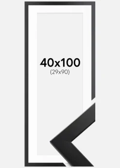 Ramme Trendline Sort 40x100 cm - Passepartout Hvid 30x91 cm