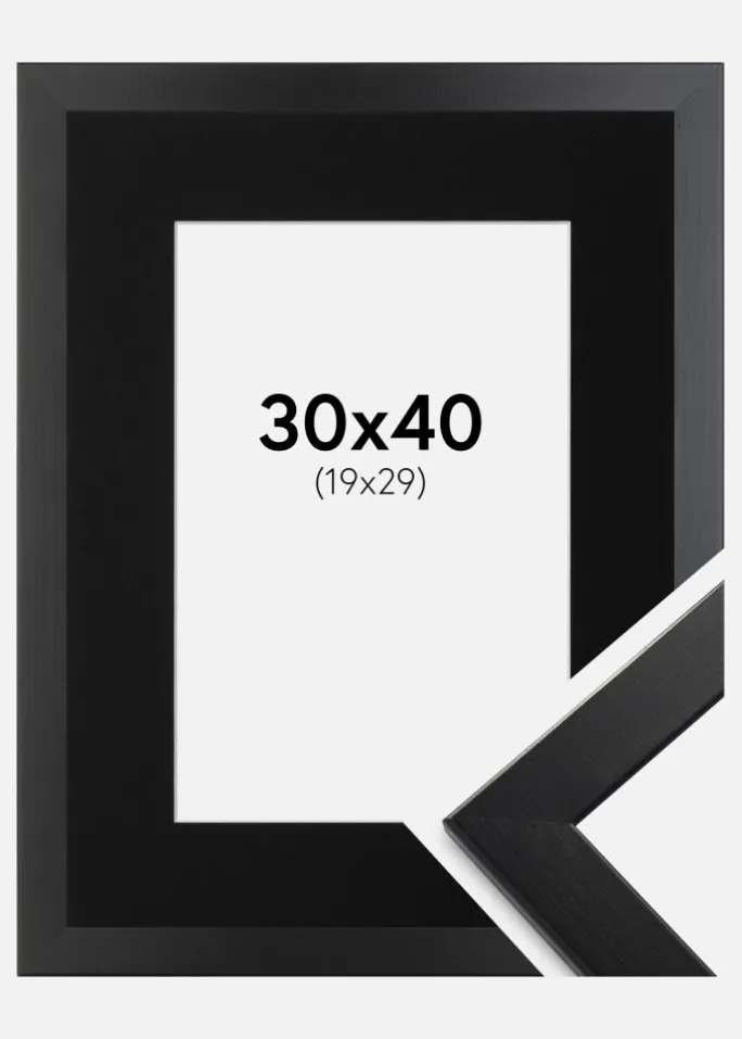 Ramme Trendline Sort 30x40 cm - Passepartout Sort 20x30 cm