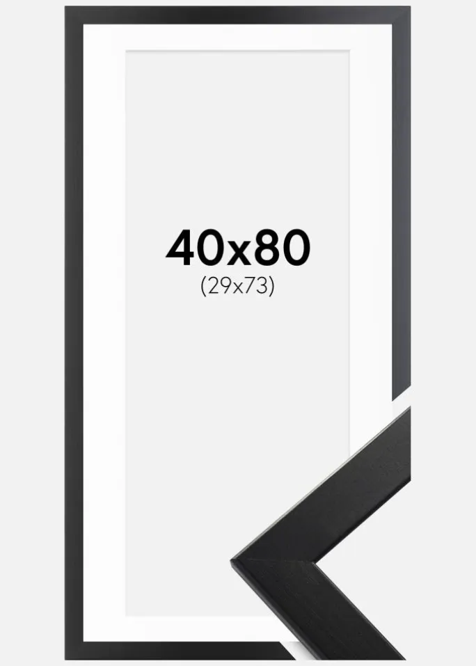 Ramme Trendline Sort 40x80 cm - Passepartout Hvid 30x74 cm