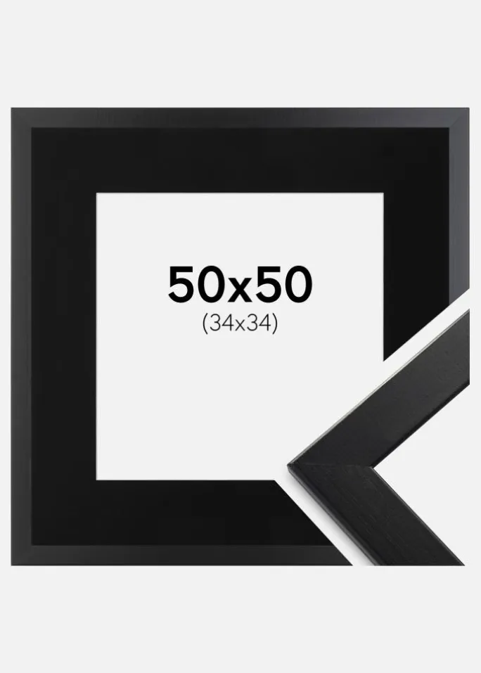 Ramme Trendline Sort 50x50 cm - Passepartout Sort 35x35 cm
