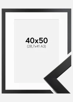 Ramme Trendline Sort 40x50 cm - Passepartout Hvid 29,7x42 cm (A3)