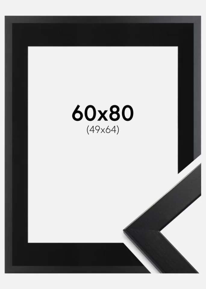 Ramme Trendline Sort 60x80 cm - Passepartout Sort 50x65 cm