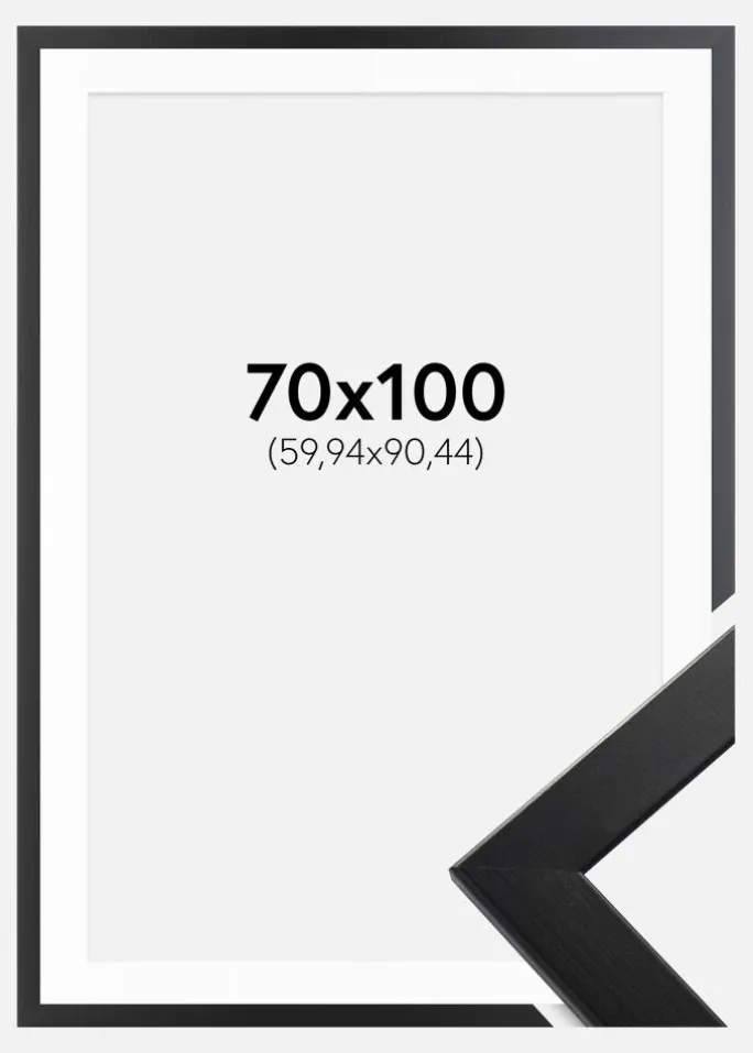 Ramme Trendline Sort 70x100 cm - Passepartout Hvid 24x36 inches