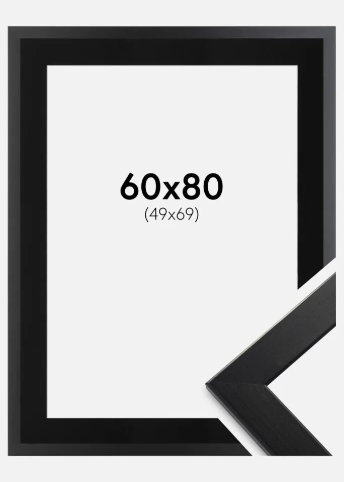 Ramme Trendline Sort 60x80 cm - Passepartout Sort 50x70 cm