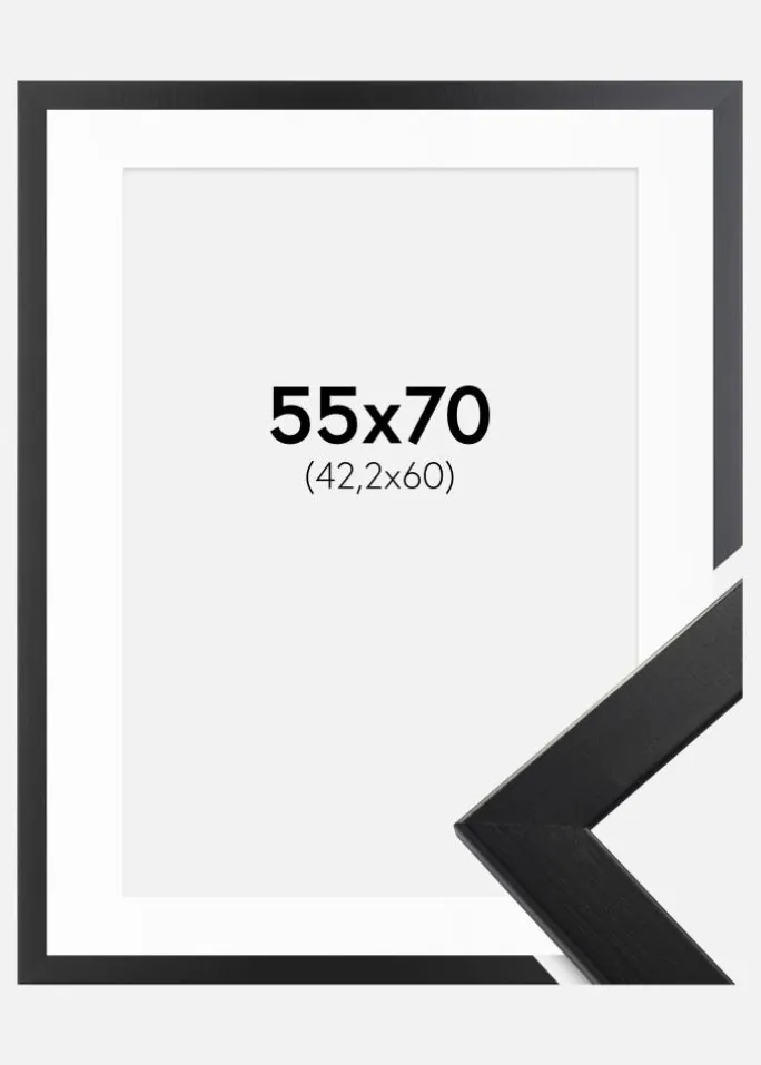 Ramme Trendline Sort 55x70 cm - Passepartout Hvid 43,2x61 cm (A2+)