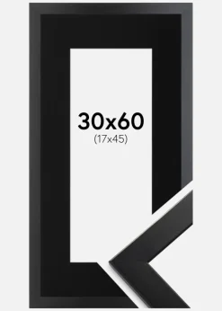 Ramme Trendline Sort 30x60 cm - Passepartout Sort 18x46 cm