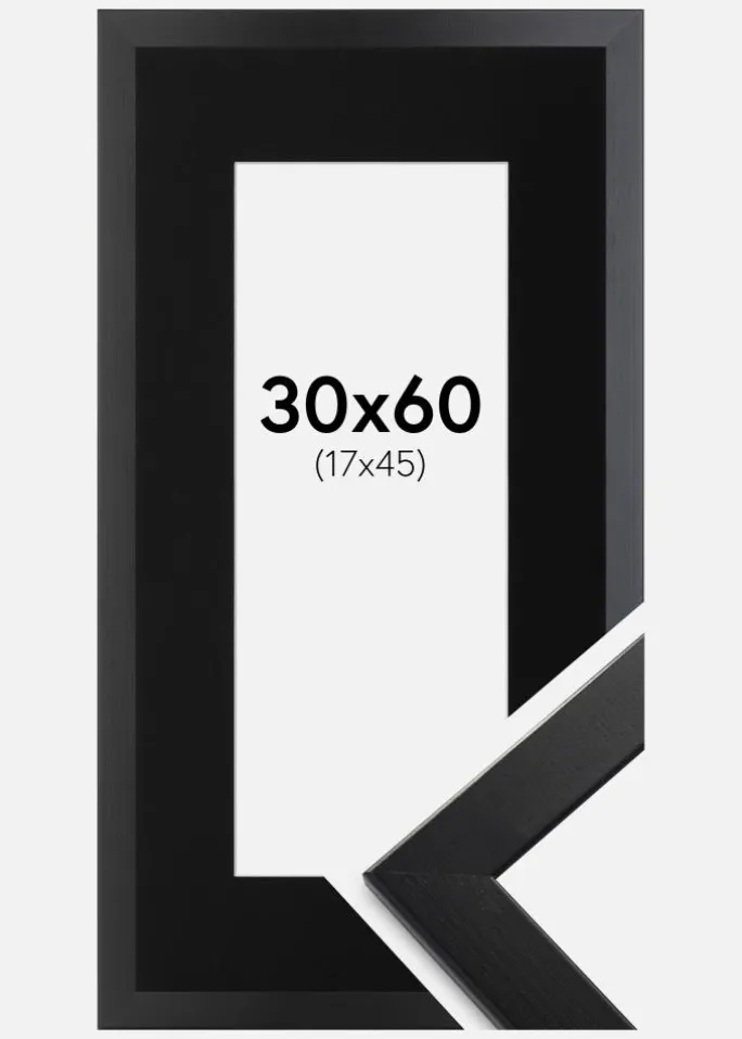 Ramme Trendline Sort 30x60 cm - Passepartout Sort 18x46 cm